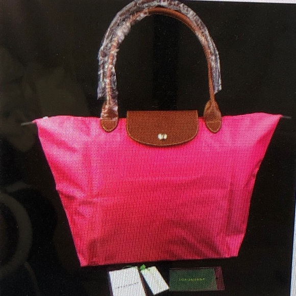 Longchamp Handbags - Longchamp Fuchsia Tote with Brown Accents
